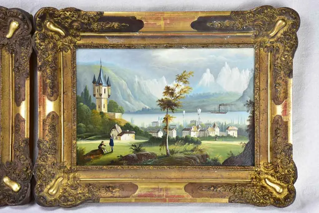 Pair of nineteenth-century Swiss landscape paintings - oil on canvas 24" x 18"