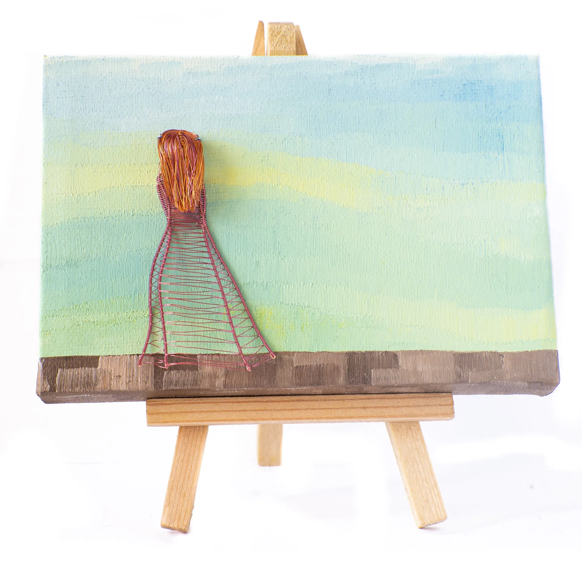 Personalised Mini Wireart Girl: Wine Red Dress, Ocean