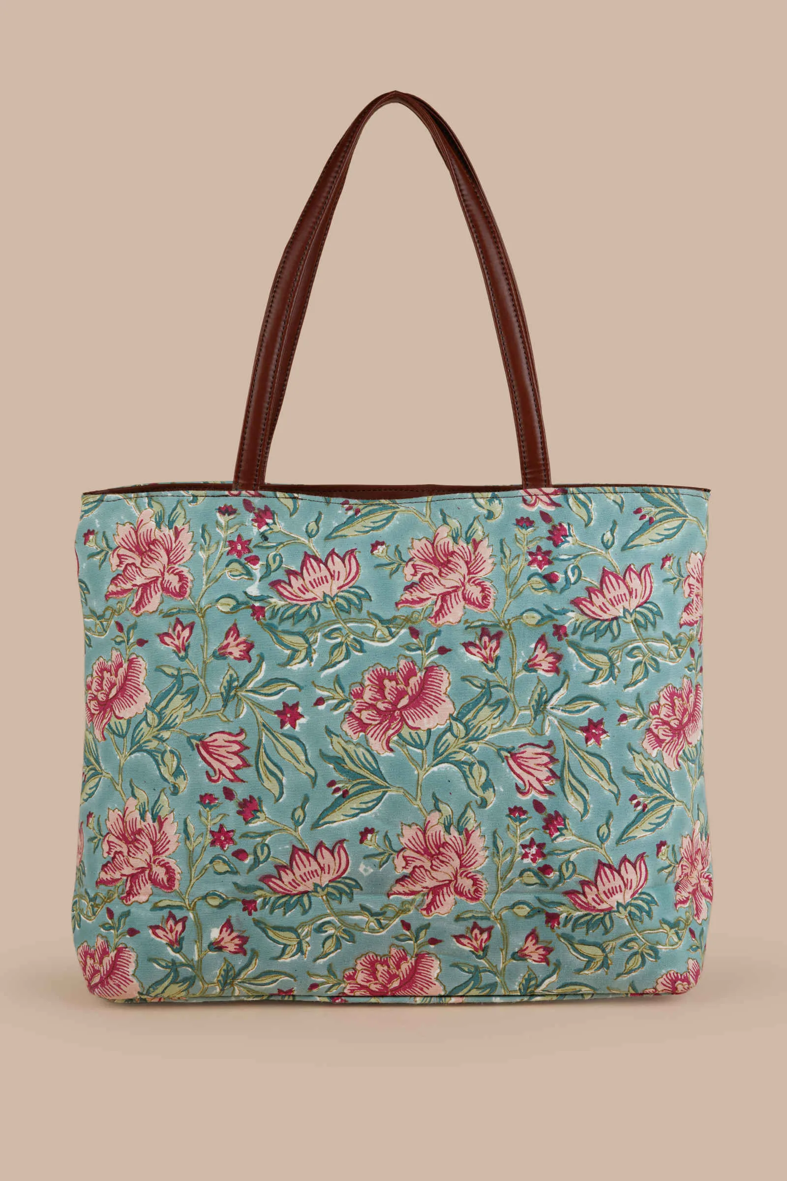 Summer Sorbet Hand Block Printed Aqua Classic Tote Bag