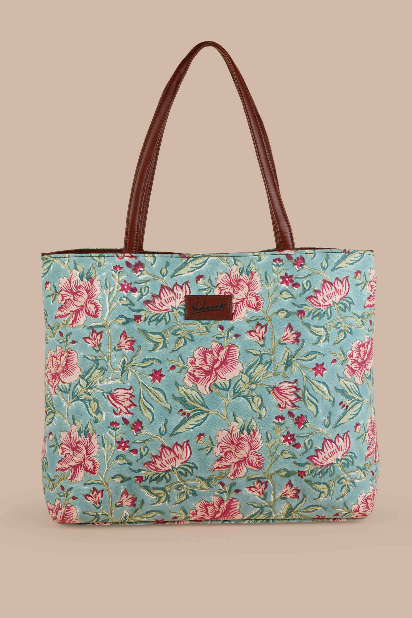 Summer Sorbet Hand Block Printed Aqua Classic Tote Bag