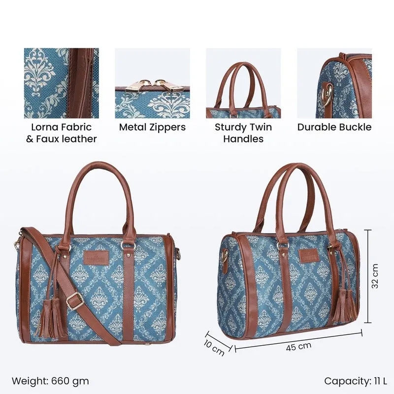 THE CLOWNFISH Lorna Printed Handicraft Fabric Handbag for Women Office Bag Ladies Shoulder Bag Tote For Women College Girls (Colour-BLUE)
