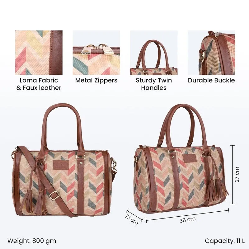 THE CLOWNFISH Lorna Printed Handicraft Fabric Handbag for Women Office Bag Ladies Shoulder Bag Tote For Women College Girls (Cream)