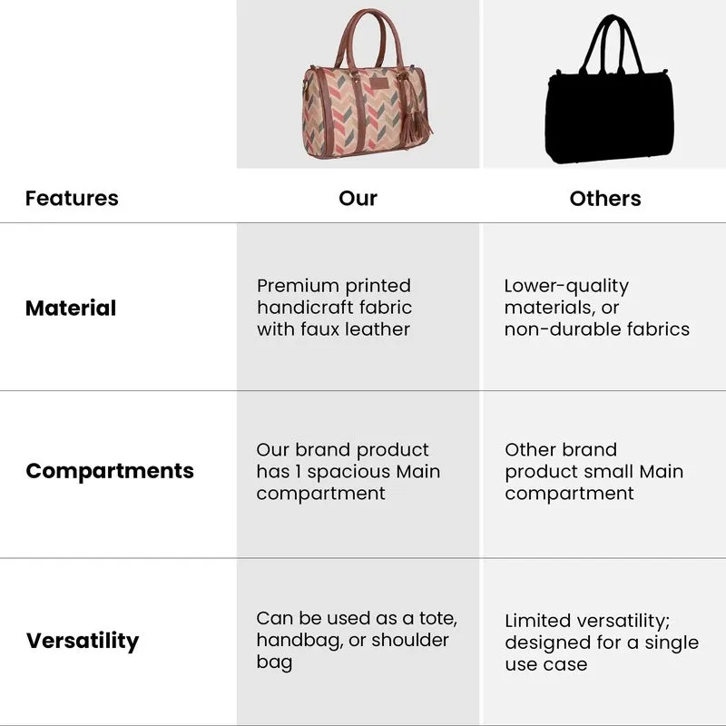 THE CLOWNFISH Lorna Printed Handicraft Fabric Handbag for Women Office Bag Ladies Shoulder Bag Tote For Women College Girls (Cream)