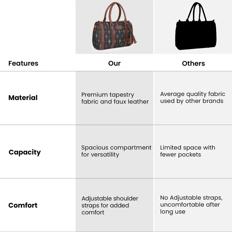 THE CLOWNFISH Lorna Printed Handicraft Fabric Handbag for Women Office Bag Ladies Shoulder Bag Tote For Women College Girls (Green)