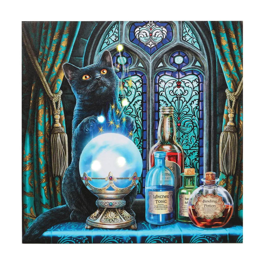 The Witches Apprentice Light Up Canvas Plaque by Lisa Parker - 30x30cm Magical Wall Art