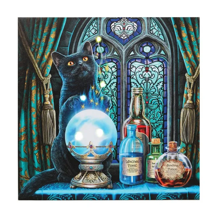 The Witches Apprentice Light Up Canvas Plaque by Lisa Parker - 30x30cm Magical Wall Art