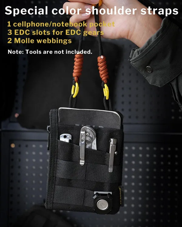 VE16R EDC Pocket Pouch with Strap, 5 EDC Pocket with 2 Zipper Pockets