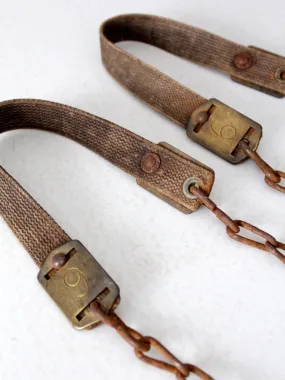 vintage canvas straps with chains and brass numbers