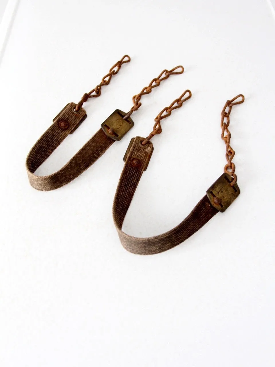vintage canvas straps with chains and brass numbers
