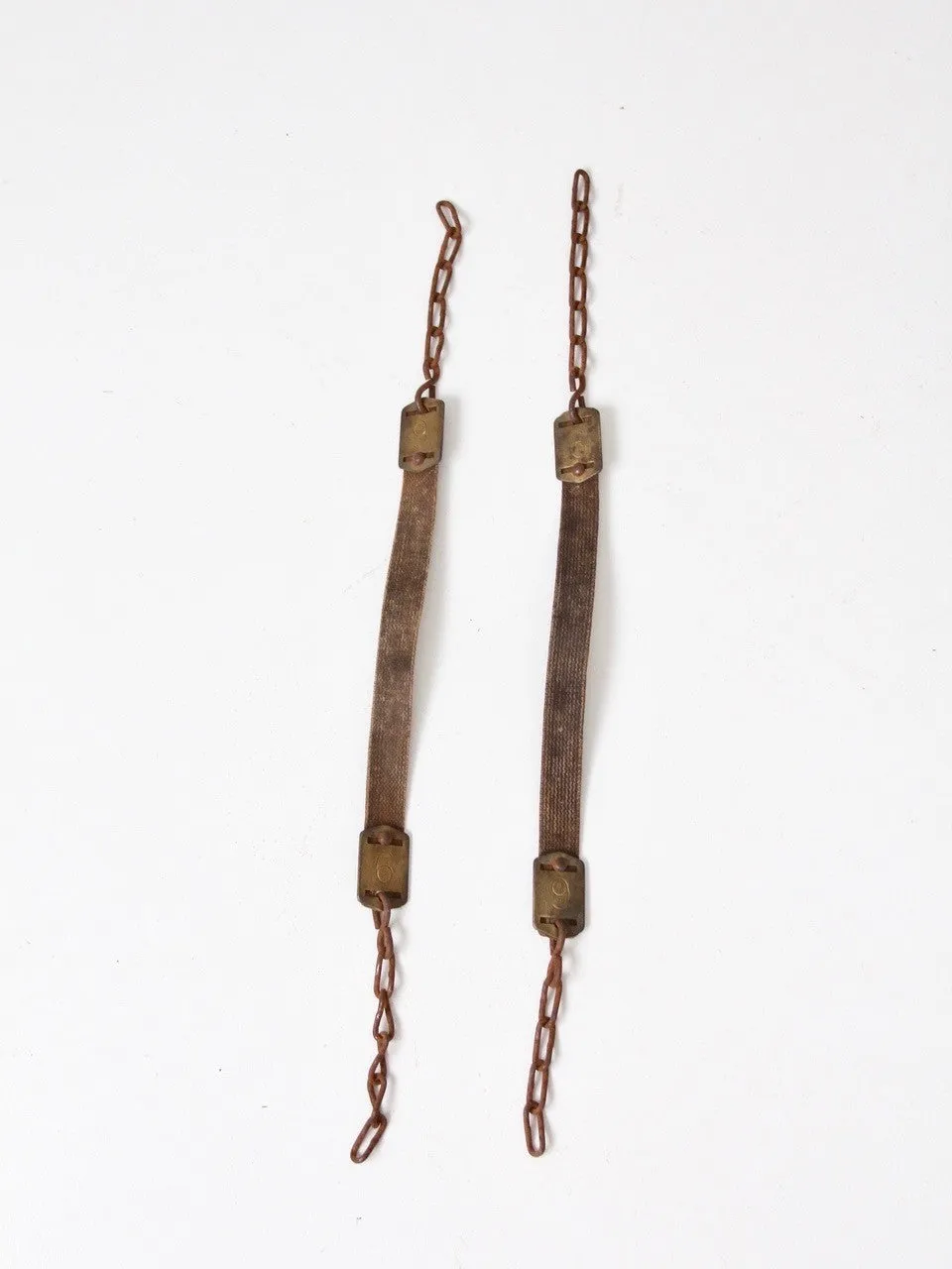 vintage canvas straps with chains and brass numbers