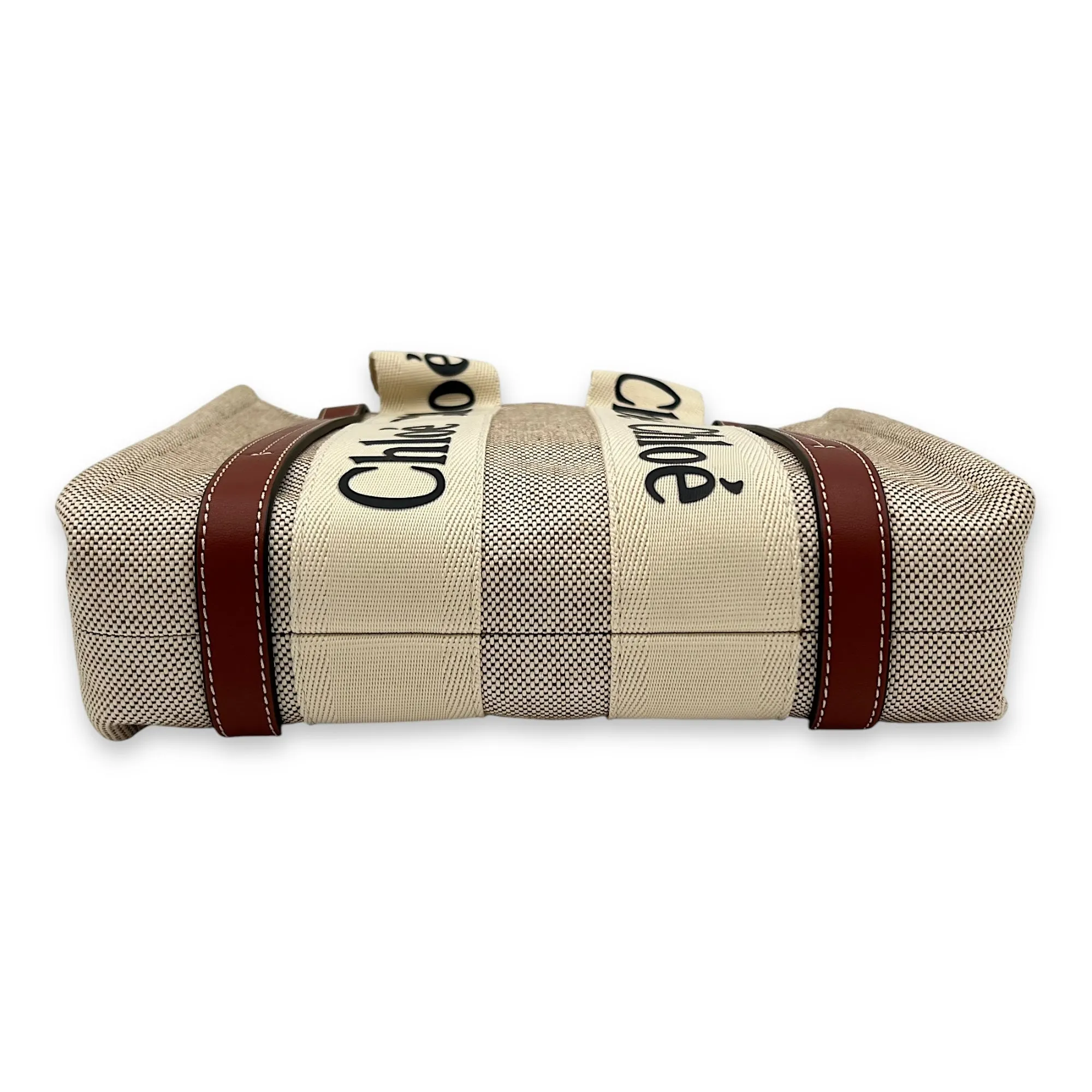 Woody Small Brown Top Handle Bag in Canvas