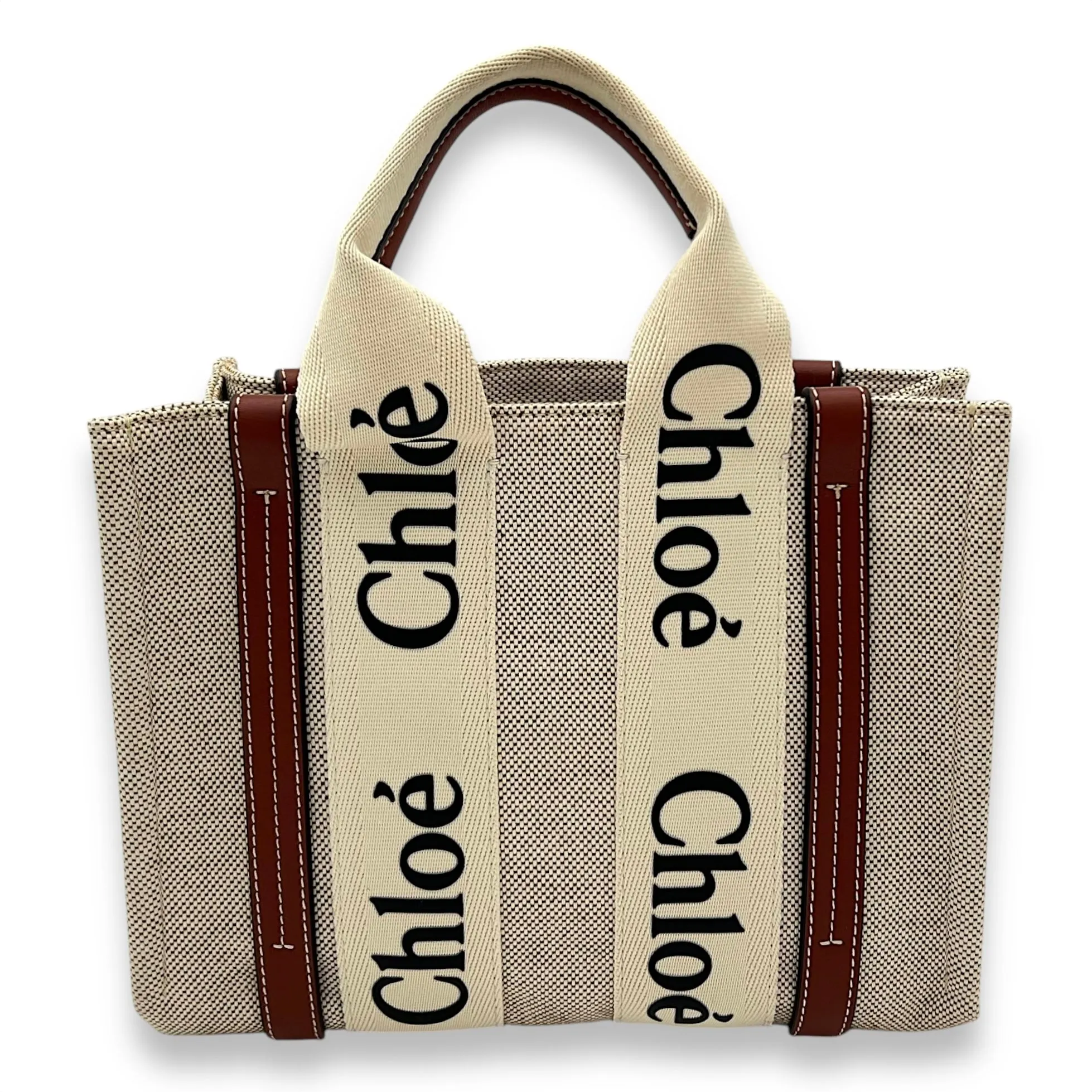 Woody Small Brown Top Handle Bag in Canvas