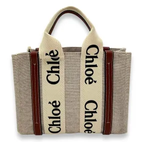 Woody Small Brown Top Handle Bag in Canvas