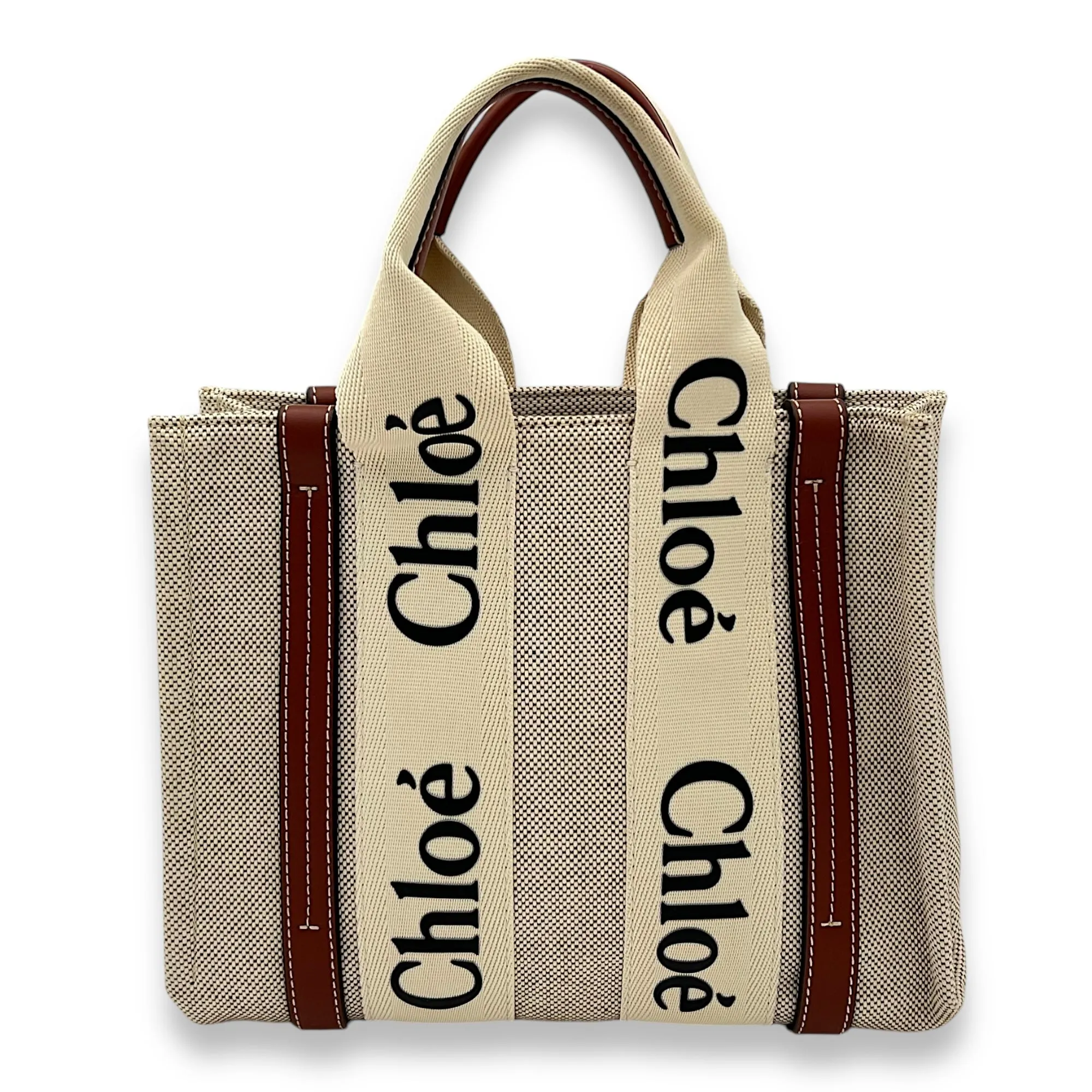 Woody Small Brown Top Handle Bag in Canvas